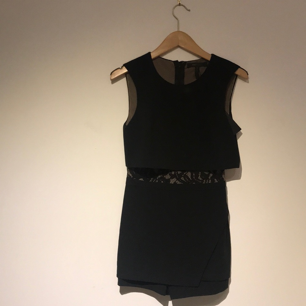 BCBGMaxAzria Black Lace Insert Sleeveless Romper